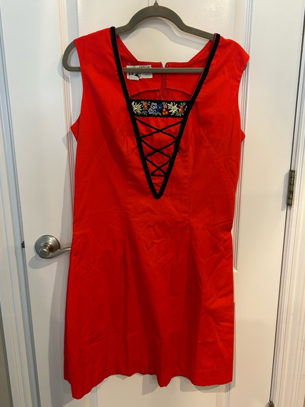 Vintage Billy Whiskers Red Sleeveless Mini Dress with Lace-Up & Floral Accents